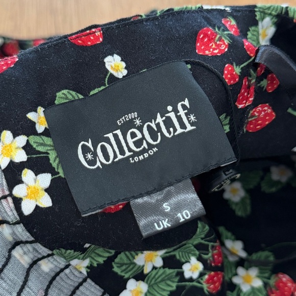 Collectif SMALL Black Emilia Wild Strawberry Ruffle Blouse Top - Picture 6 of 8